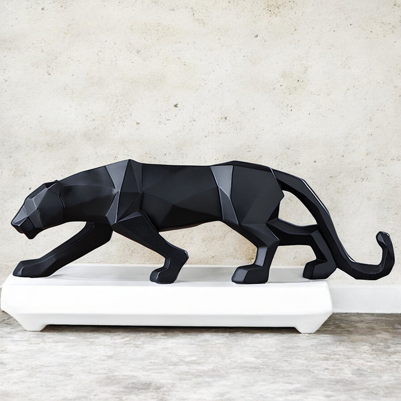 Escultura Leopardo Poliresina Preto