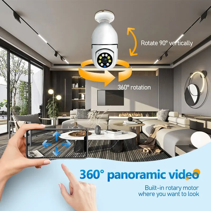 camera ip inteligente 360° lampada panoramica