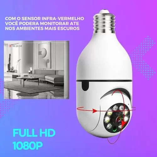 camera ip inteligente 360° lampada panoramica